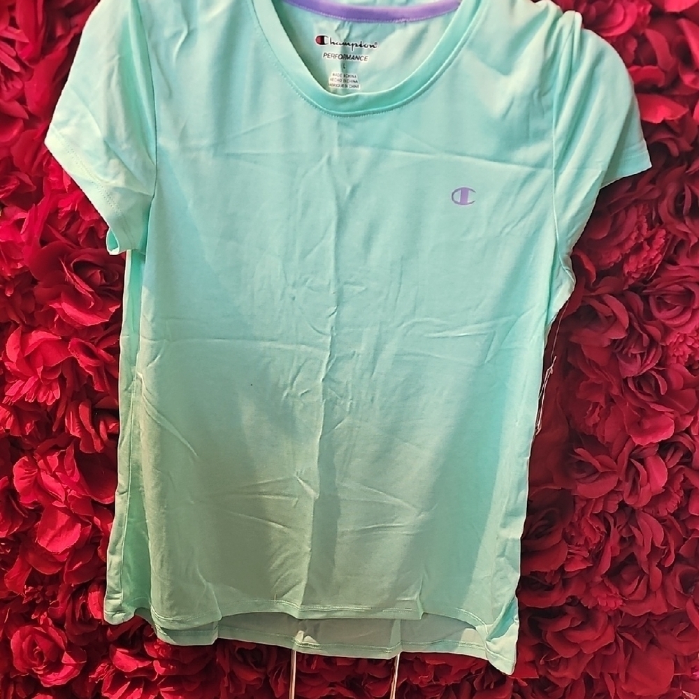 Champion NWT Girls Heather Cabbage Active Crew Neck T-Shirt Size Large